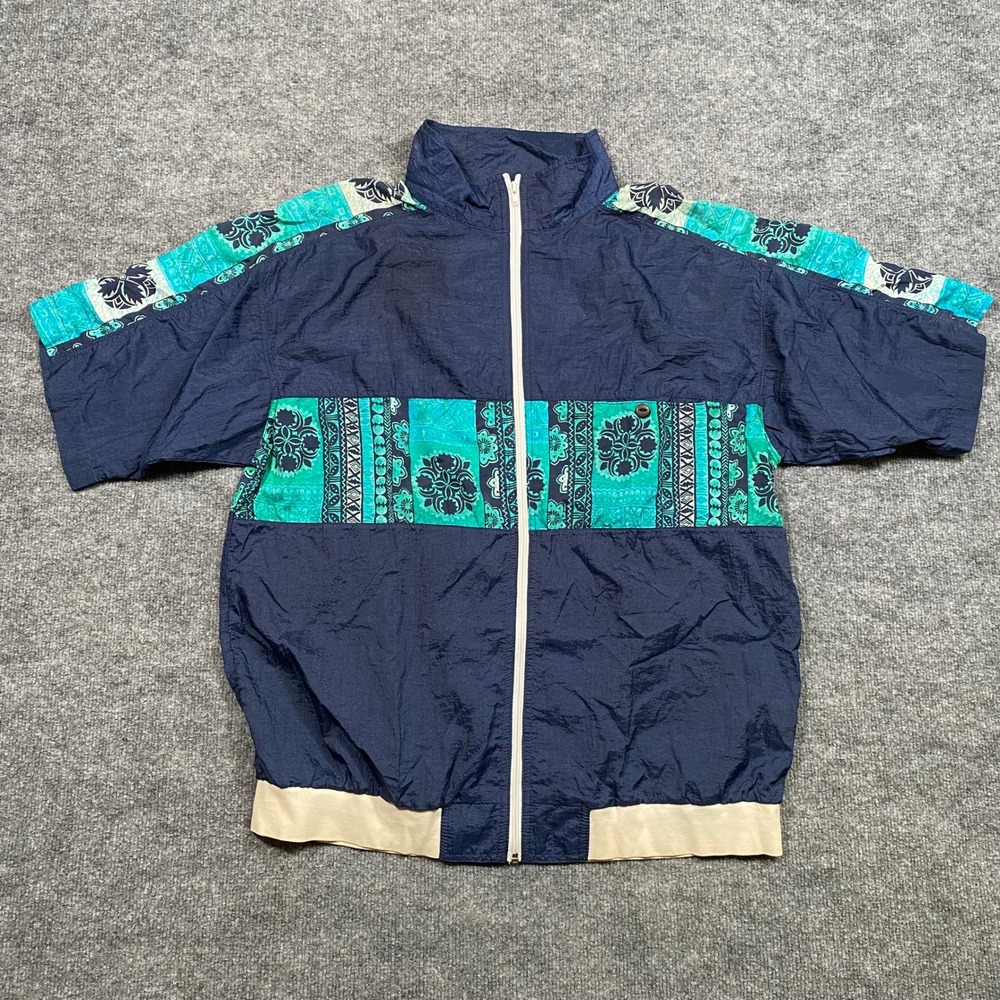 Fresh Peaches Vintage 90s Windbreaker Jacket Navy Teal Paisley‎ Mens Large USA